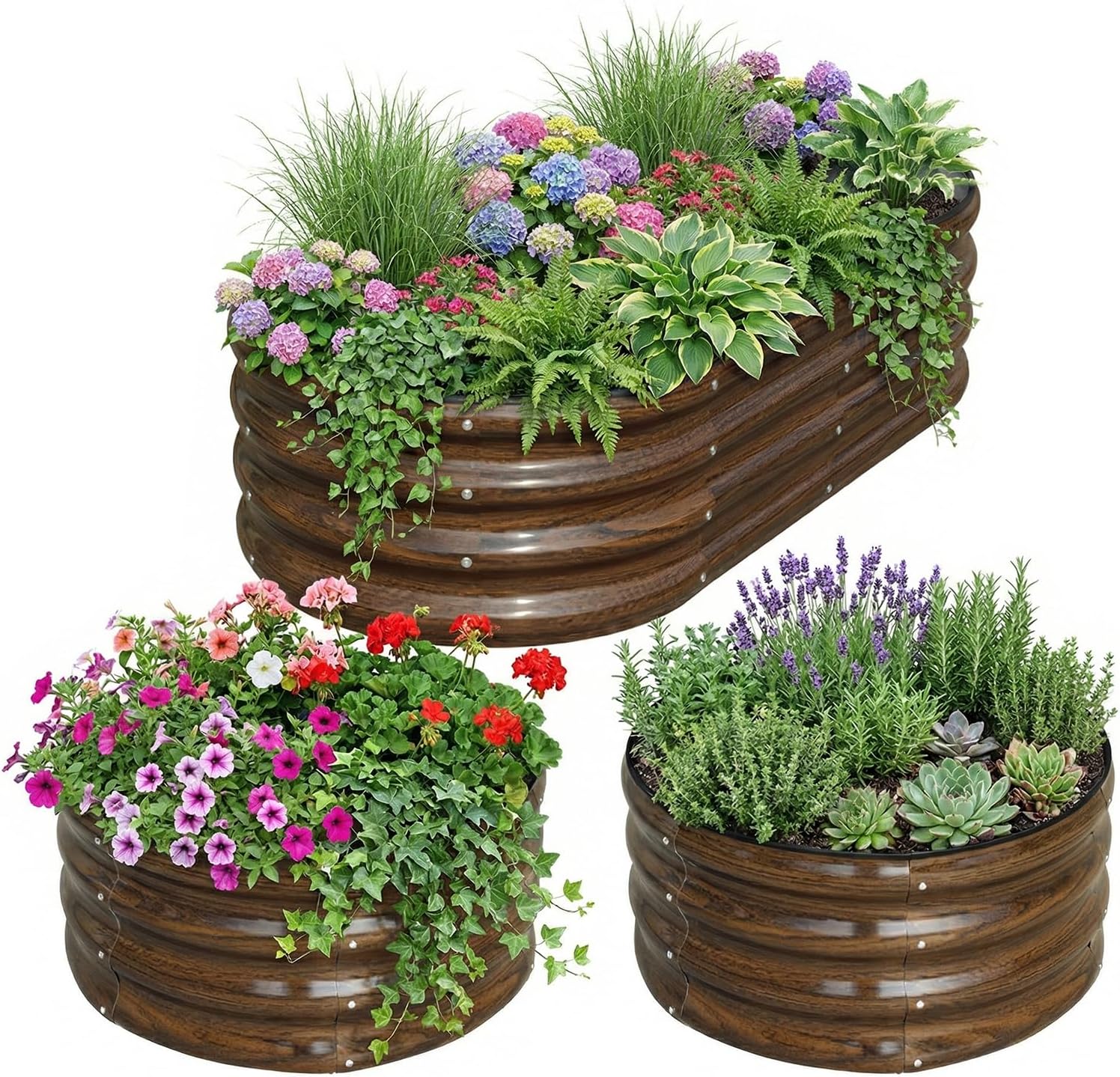 Planter Raised Metal - Kit de 3 bacs de jardin