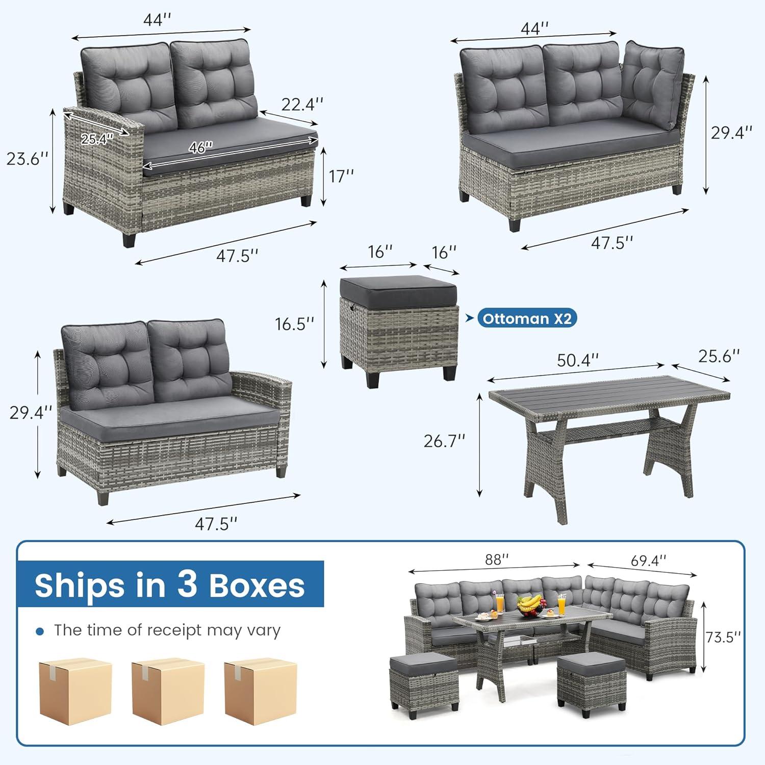 Ensemble de meubles de patio 6 - Outdoor Furniture Grey avis et prix